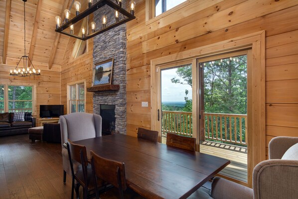 Welcome to Shortoff Mountain Retreat— a luxurious log cabin that offers a spacious deck & seasonal views!