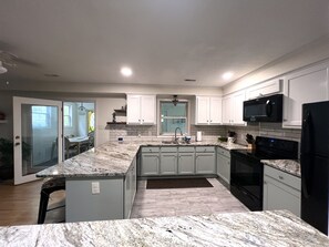 The newly renovated kitchen is well equipped.  
