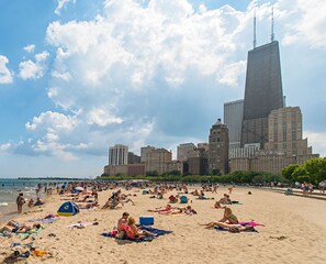 Oak Street Beach is a few blocks away!