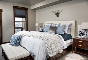 Master bedroom, king size bed with high end linens.