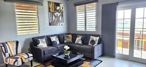 Living room with a view of the cruise ships