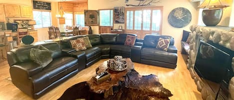 Newly added oversized leather sectional w/ 3 power recliners & headrests