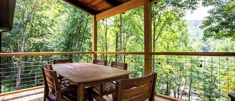Covered Deck with Wooded and Mountain Views Overlooking the Stream