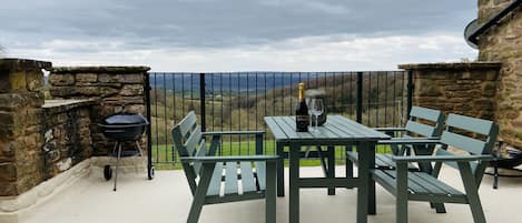 The private gated balcony with breath taking views of the beautiful countryside.