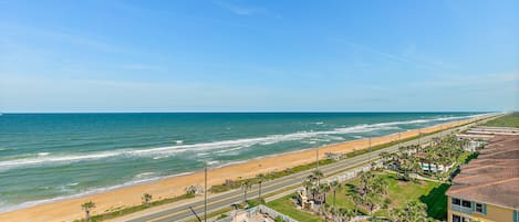 Balcony views with unobstructed views of the ocean, beach and community pool.