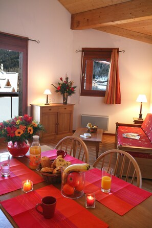 Enjoy a delicious meal at the dining table.