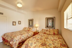Two queen sized beds in the one bedroom.
