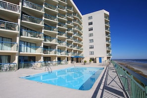 Enjoy an evening dip in this sparkling pool!