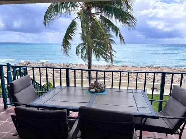 Beautiful outdoor deck with outdoor dining table