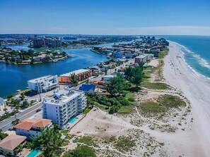 Our building is facing the bay and across the street from the beach