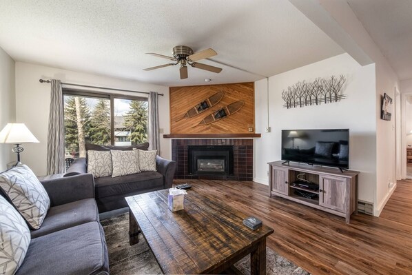 Living Area w/ Fireplace and TV