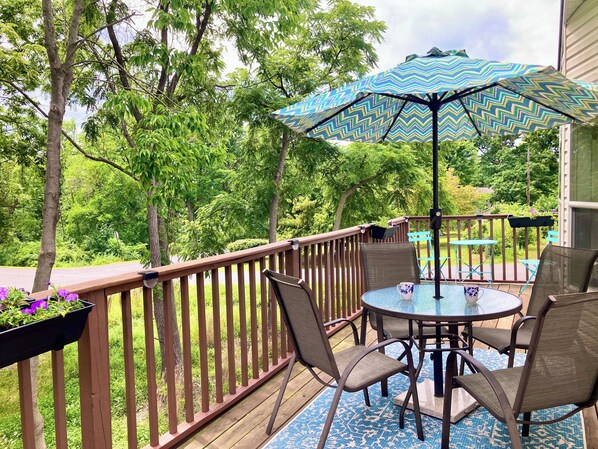 Lovely, elevated deck. Located off the kitchen!