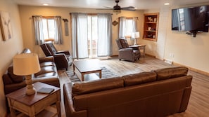 Living Area - Main Level. Living room with TV, couches and chairs.