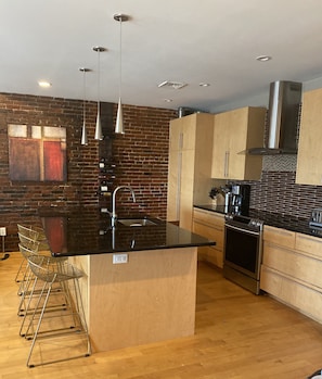 Open kitchen and living area. 