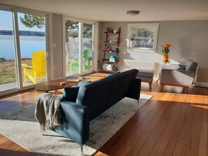 Living room with stunning lake views