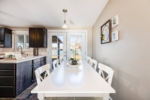 Large dining table that can seat up to eight people!
