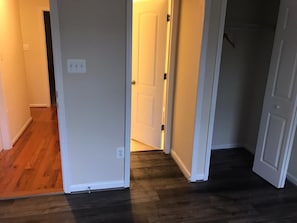 View from inside: hallway, bathroom entrance, closet