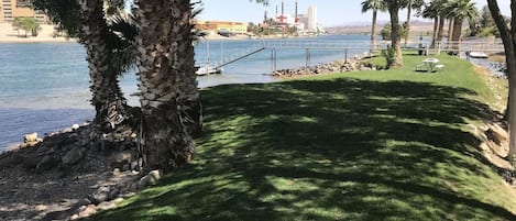 Shady part of island, looking at water taxi dock