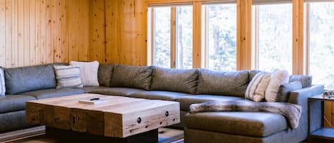 Living Room with Extra Large Sectional and Custom Coffee Table