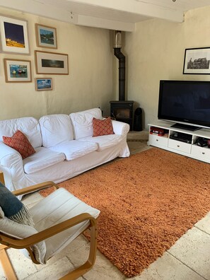Entertainment and relaxation area with wood burner, Netflix and lots of games.