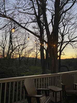 Large deck with partial view of Grandfather Mountain.