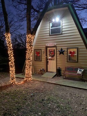 Festive lights in front &  back if desired. 3000 sf behind this door! 