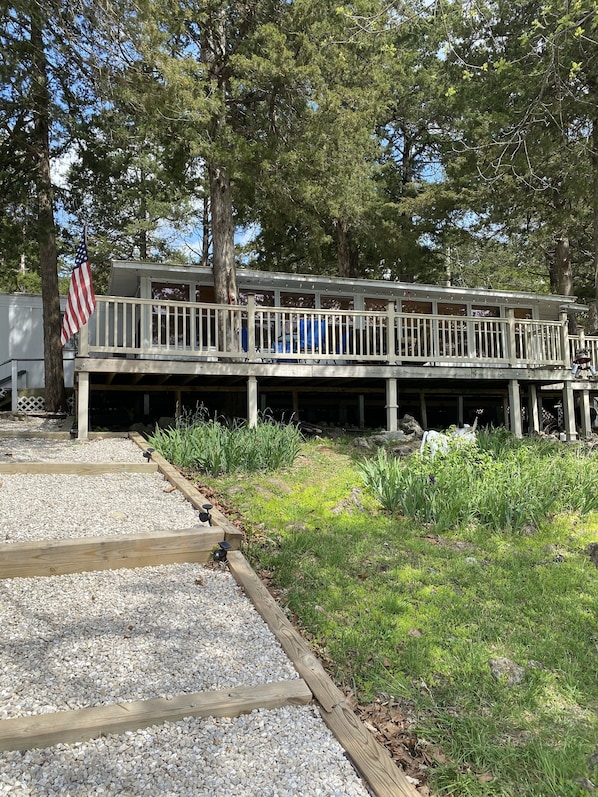 View of cabin/deck from shoreline