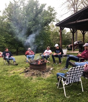 Family time around the fire.