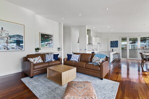 Upstairs living area with reverse cycle air conditioner and gas log fire