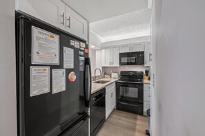 An updated kitchen makes preparing meals a breeze.