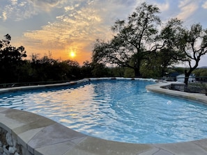 Stunning sunset by the pool