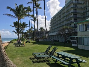 View from the cottage and the great lawn in front of the main condo building.