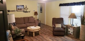 Comfy living room. New flooring. 