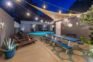 Amazing outdoor space with beautiful night lighting as well