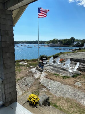 Exterior sitting area and flagpole