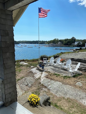 Exterior sitting area and flagpole