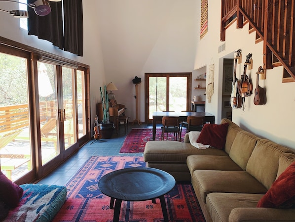 Living room dining room with 30ft ceilings