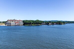 View of Lake Hamilton, the Ouachita Mountains, and Boat Slips from the patio