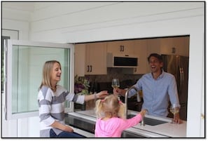 The kitchen window pass-through to the deck is a wonderful feature!