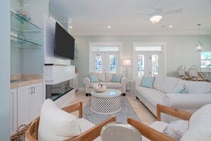 Enjoy a movie or turn on the fireplace