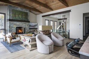 The living room flows perfectly into the kitchen