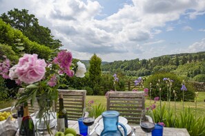 Five Acres, Boltby: Stunning countryside views from the outdoor dining terrace