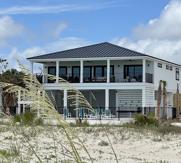 View from the beach to the house