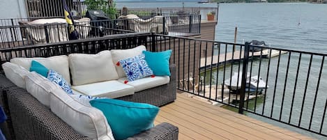 Outdoor deck overlooking open water