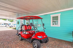 Upgrade your beach experience with our convenient golf cart rental! 🚗⛱️ Cruise in style and ease to the nearby shores of Panama City Beach, enjoying every moment of sun, sand, and sea. 🌞🌊