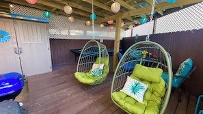 Covered back entertainment big patio with Ping Pong Table  & Egg Chair Swings