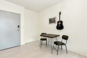 The dining table has seating for 2