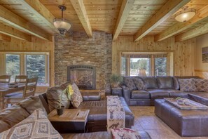 Fireplace Surrounded by Cozy Leather Seating