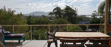 Stunning view of Crescent Head, the beach, creek and hinterland from deck.
