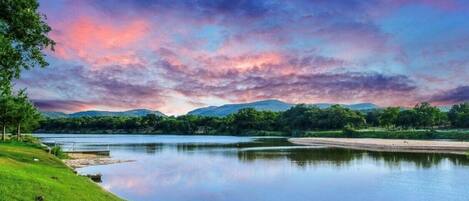 Sunset view of Packsaddle Mountain and Llano River from the Pearl Haus lawn! 